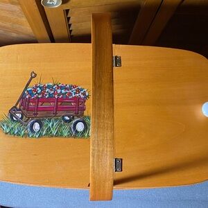 Longaberger  Basket with Floral Wagon Design. Hinged lid